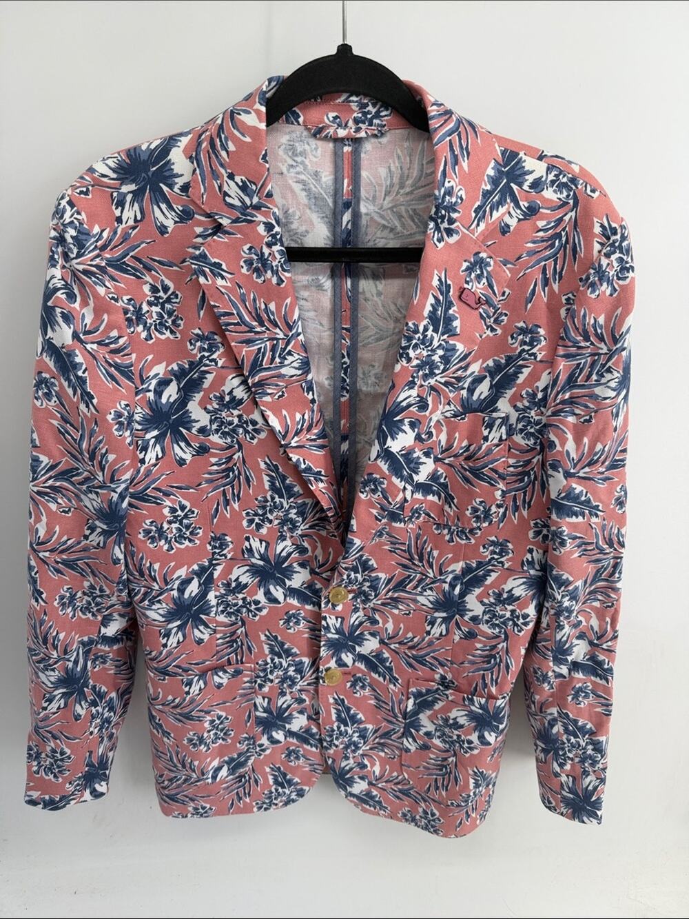 Vineyard Vines hibiscus floral botanical print unlined two button blazer sz 38R